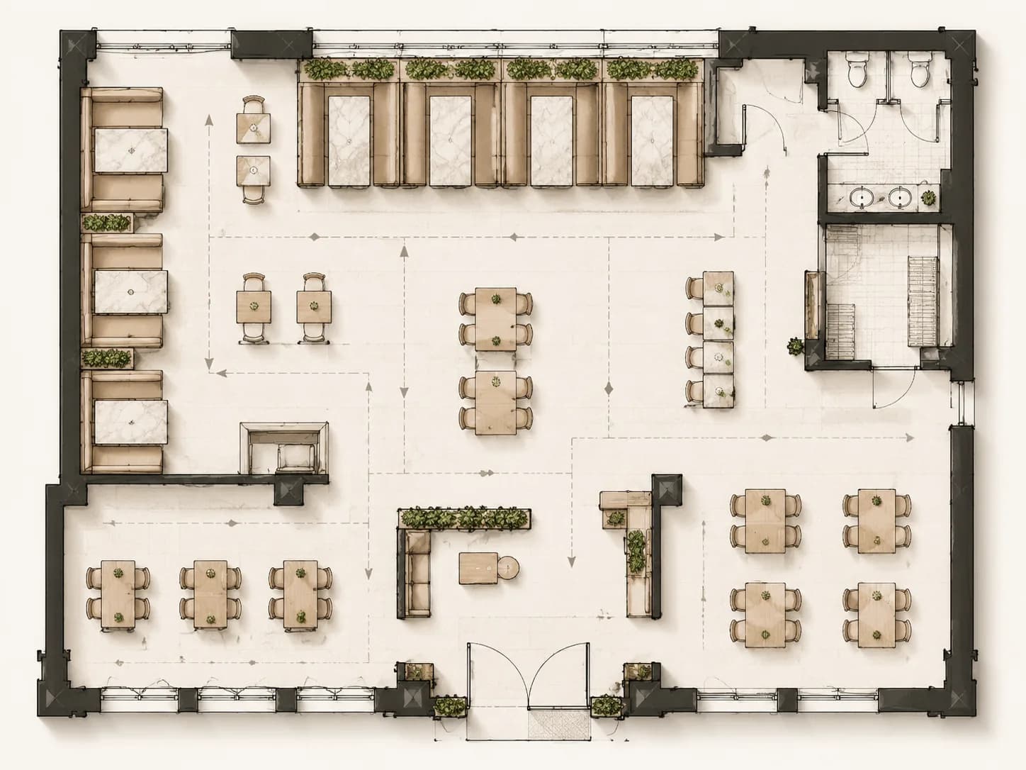 Dining area and table spacing